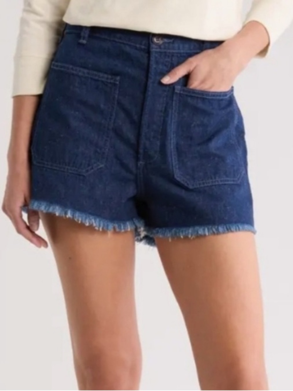 THE GREAT. The Sailor Short Denim Cotton Dark Wash Frayed Hem Size 30